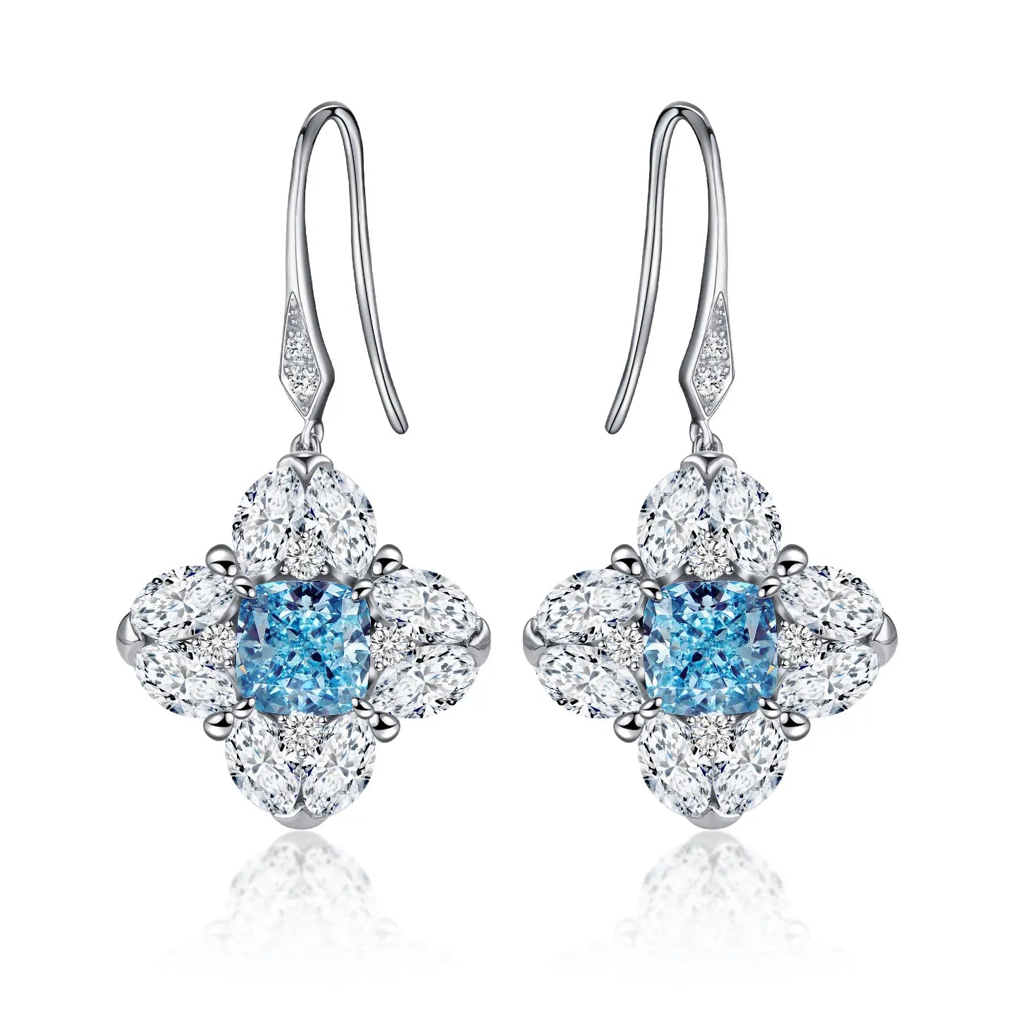 Cercei din aur alb 18K cu diamante de cultură albastre „Azure Grace”