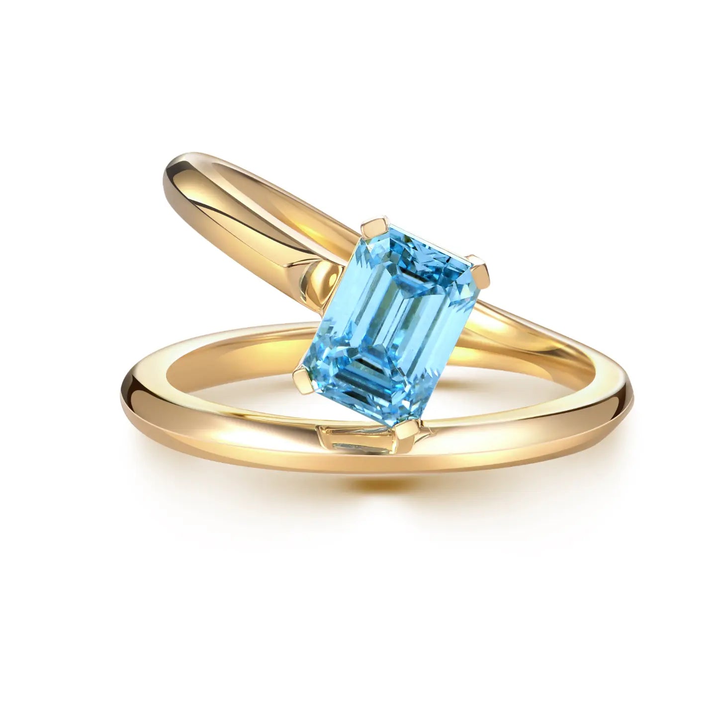 Inel din aur galben 18K cu diamant de cultură albastru „Azure Flame”
