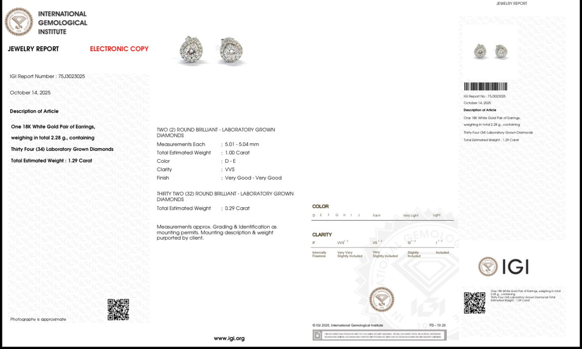 Cercei din AUR750 cu diamante de cultură  – IGI