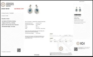 Cercei din platină PT950 cu diamante albastre de cultură – IGI