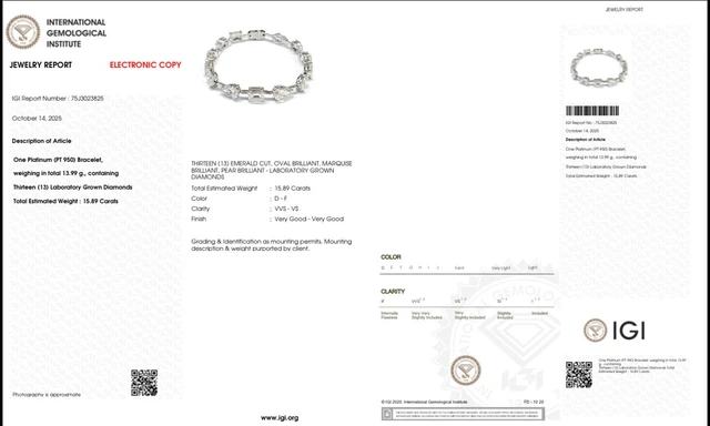 Brățară din platină PT950 cu diamante de cultură– IGI 75J3023825