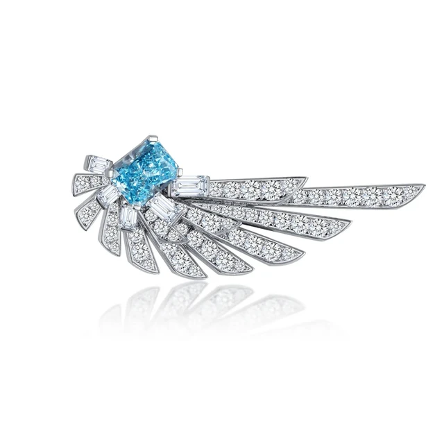 Broșă din AUR750 cu diamante de cultură albastre „Azure Bloom”
