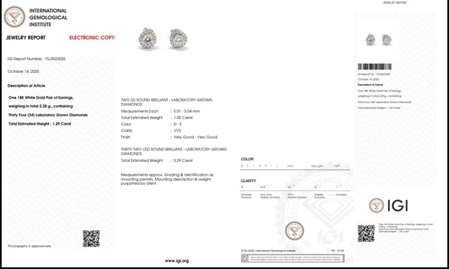 Cercei din AUR750 cu diamante de cultură  – IGI