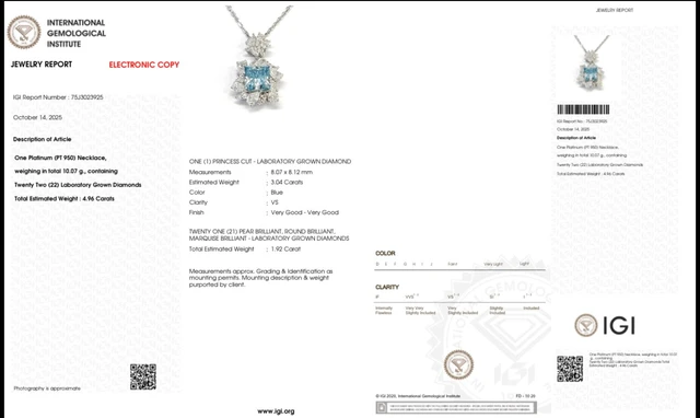 Colier din platină PT950 cu diamant albastru de cultură – IGI