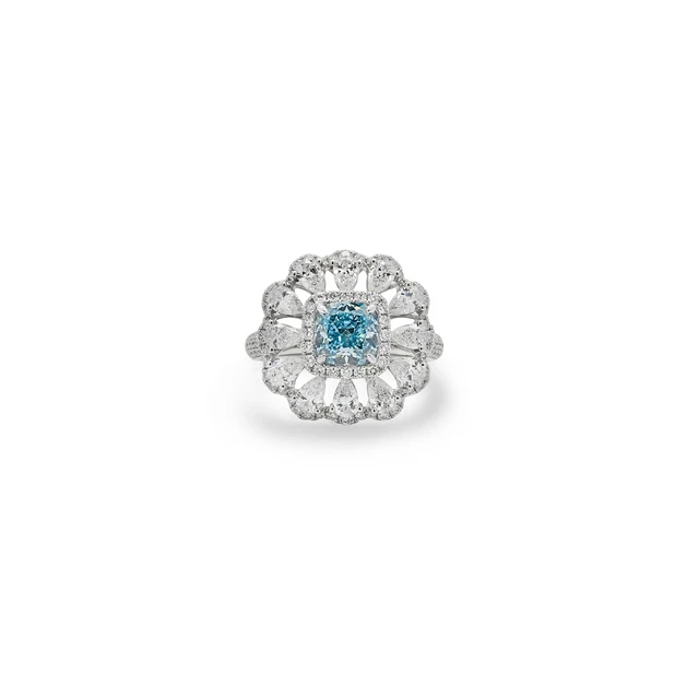 Inel din AUR750 cu diamant de cultură albastru