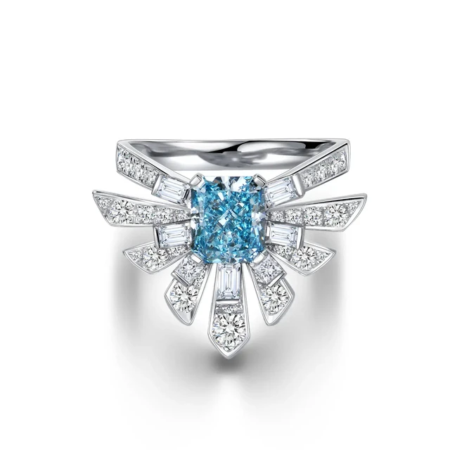 Inel din AUR750 cu diamante de cultură albastre Azure Halo