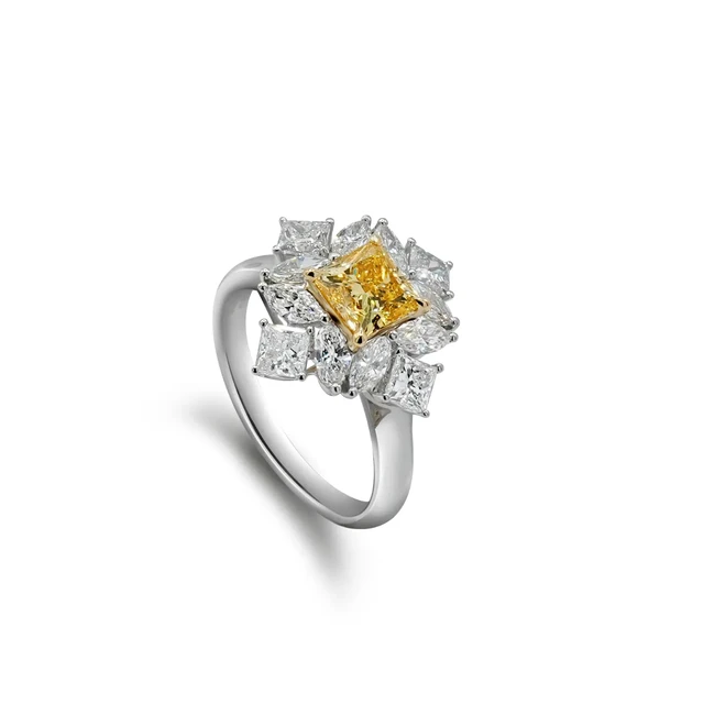 Inel din PT950 cu diamant de cultură galben Lumină Imperială
