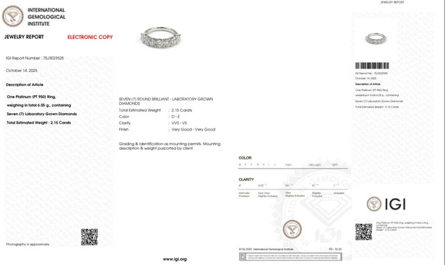 Inel din platină PT950 cu diamante de cultură - IGI