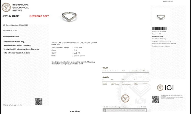 Inel din platină PT950 cu diamante de cultură - IGI 75J3023725